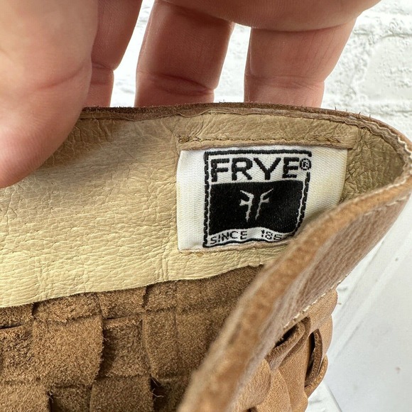 Frye Knee High Boots Light Brown Basket Weave Leather Heels 8 B - Picture 10 of 10